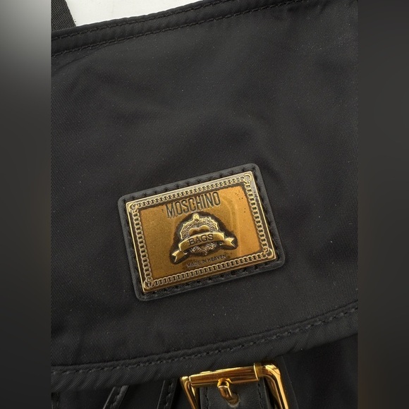Moschino Couture Black Nylon Leather Gold Chain Backpack
